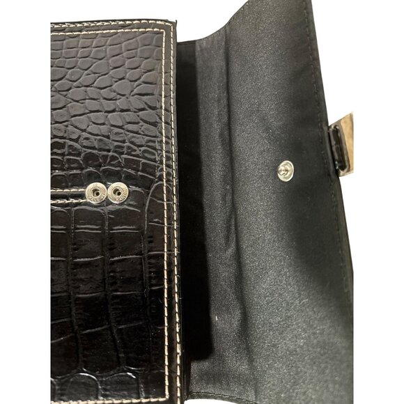 Liz Claiborne Croc Embossed Clutch Wallet Black Faux Leather - Picture 5 of 15